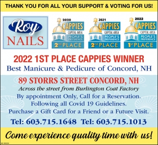 Come Experience Quality Time With Us!, Roy Nails, Concord, NH