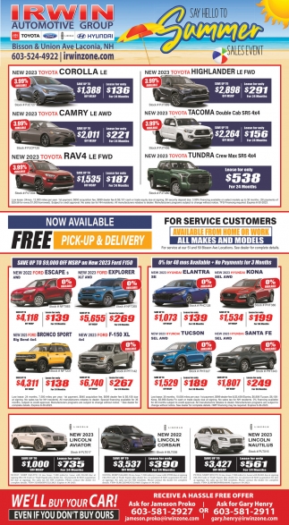 Now Available, Irwin Automotive Group, Laconia, NH