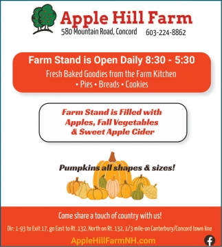 Farm Stand Is Open Daily, Apple Hill Farm, Concord, NH