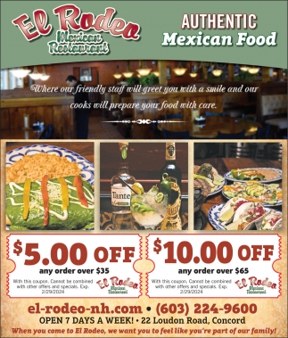 Open 7 Days A Week, El Rodeo Mexican Restaurant, Concord, NH