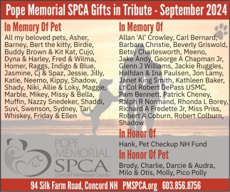September 2024, Pope Memorial SPCA, Concord, NH